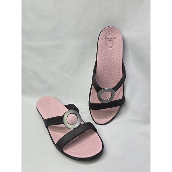 Crocs Sanrah Matte Circle Slide Sandal Women's Size 9 Espresso/Petal Pink - Picture 1 of 13